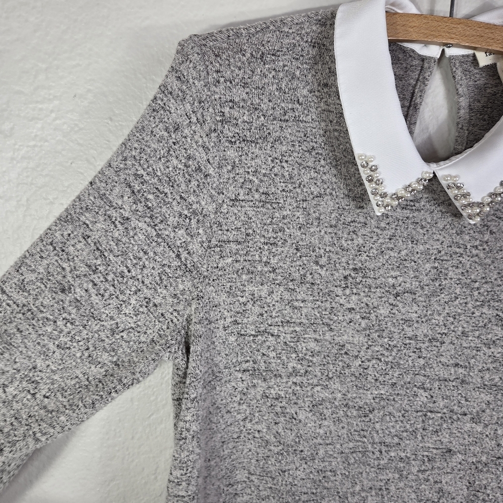 Faith And Joy Sheath Sz S Layered Twofer Sweater Embellish Collared 3/4Sleeves - Picture 7 of 16